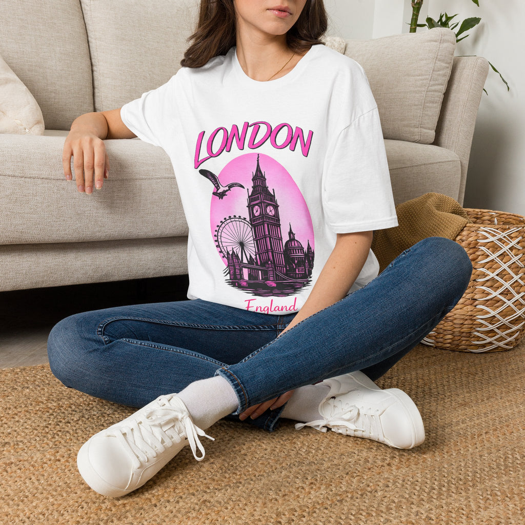 London Graphic T-Shirt - Pink Retro Skyline Tee