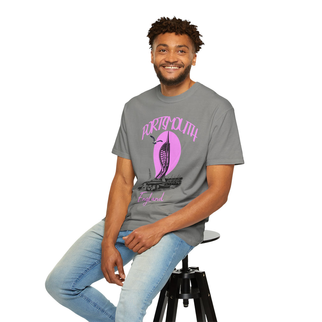 Portsmouth England Graphic T-Shirt - Vintage Seaside Landmark Pink Tee