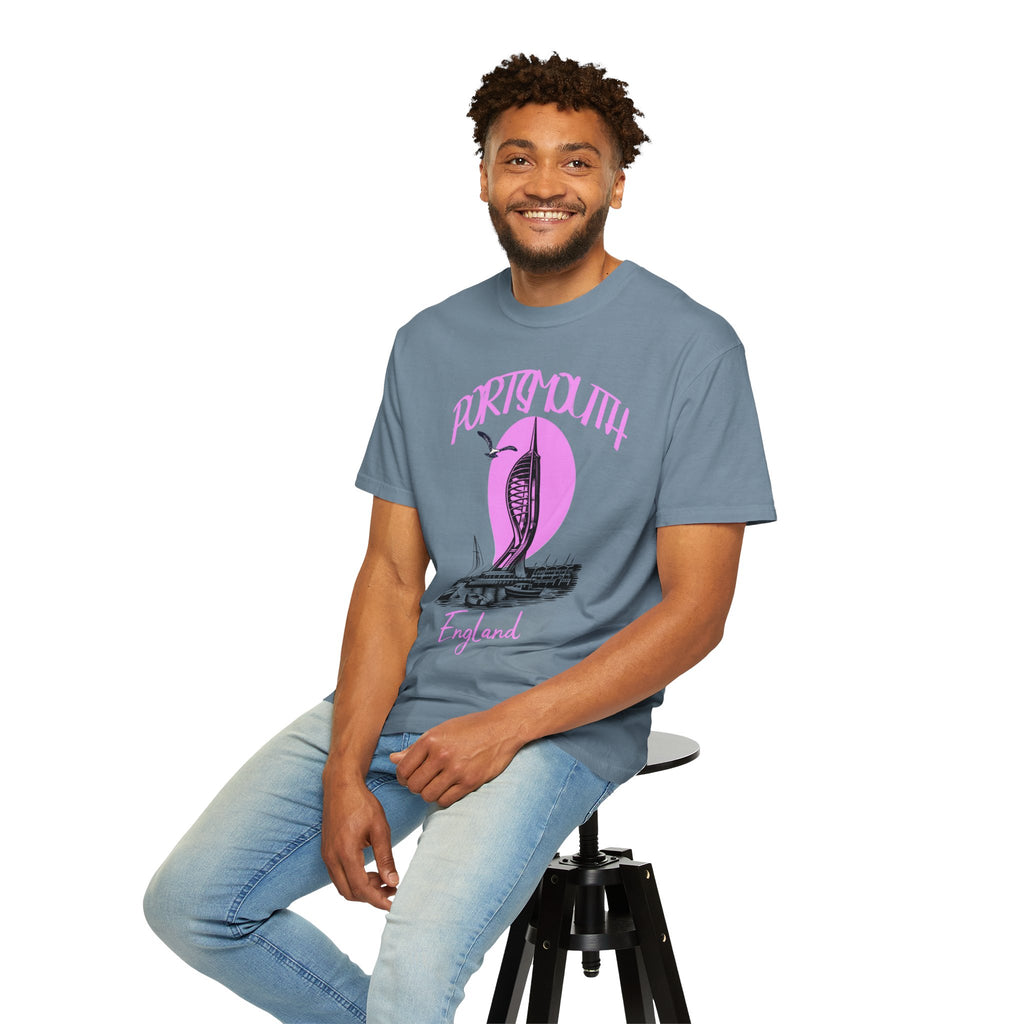 Portsmouth England Graphic T-Shirt - Vintage Seaside Landmark Pink Tee