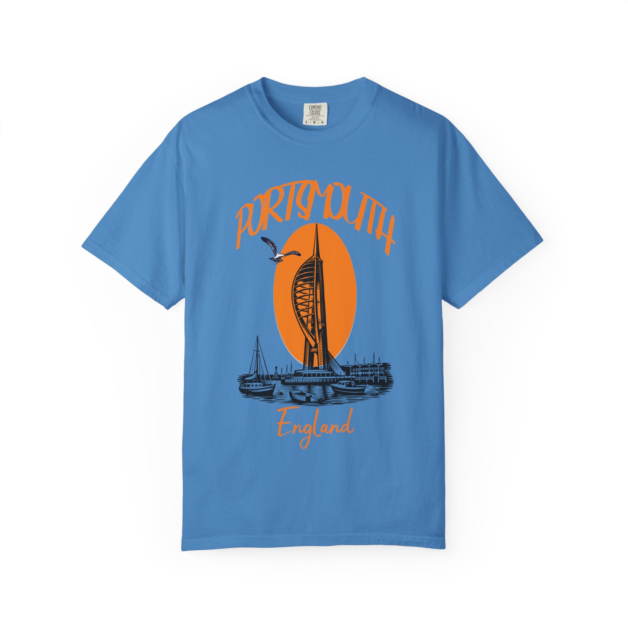 Portsmouth England Graphic T-Shirt - Vintage Seaside Landmark Orange Tee