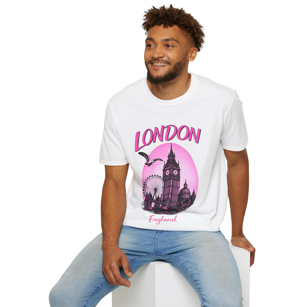 London Graphic T-Shirt - Pink Retro Skyline Tee
