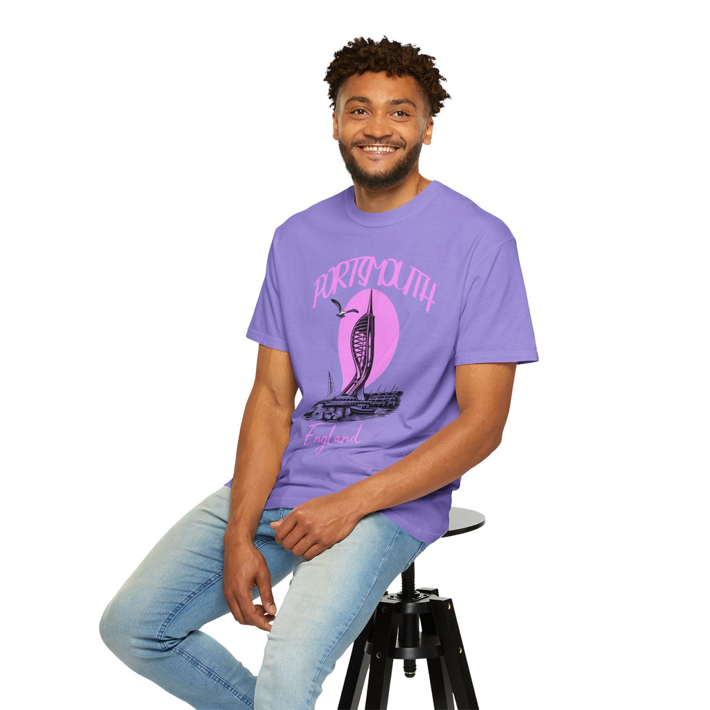 Portsmouth England Graphic T-Shirt - Vintage Seaside Landmark Pink Tee
