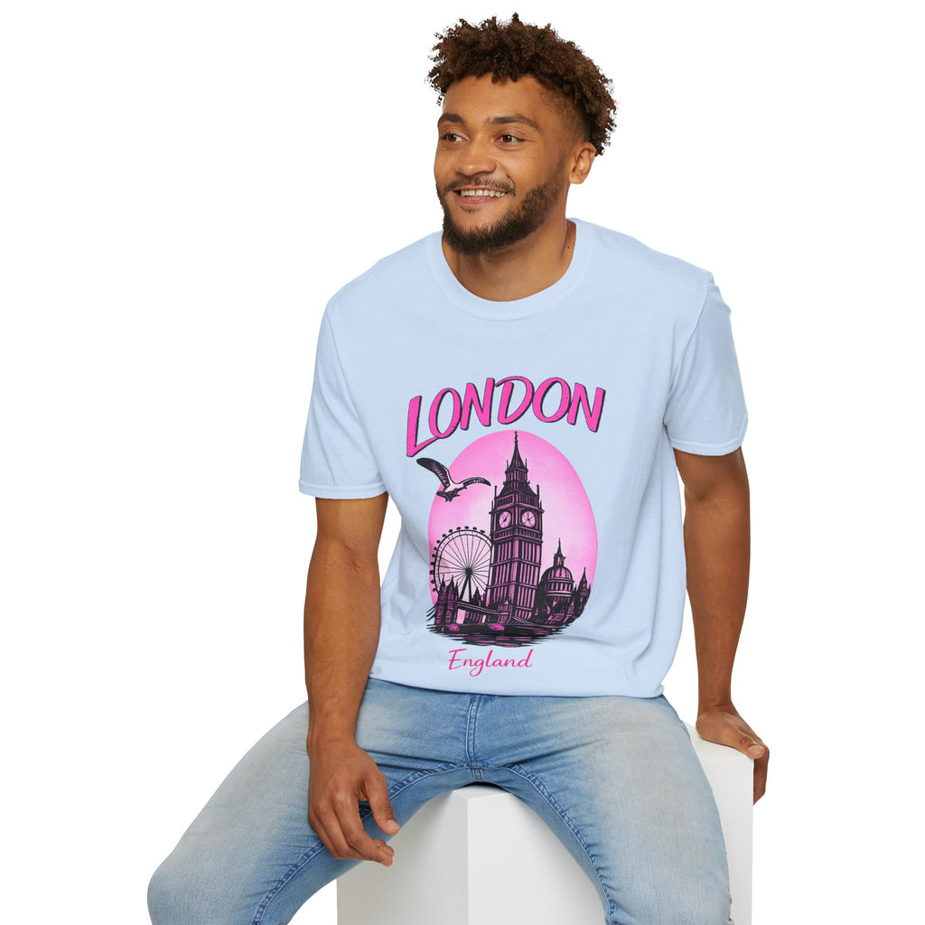 London Graphic T-Shirt - Pink Retro Skyline Tee