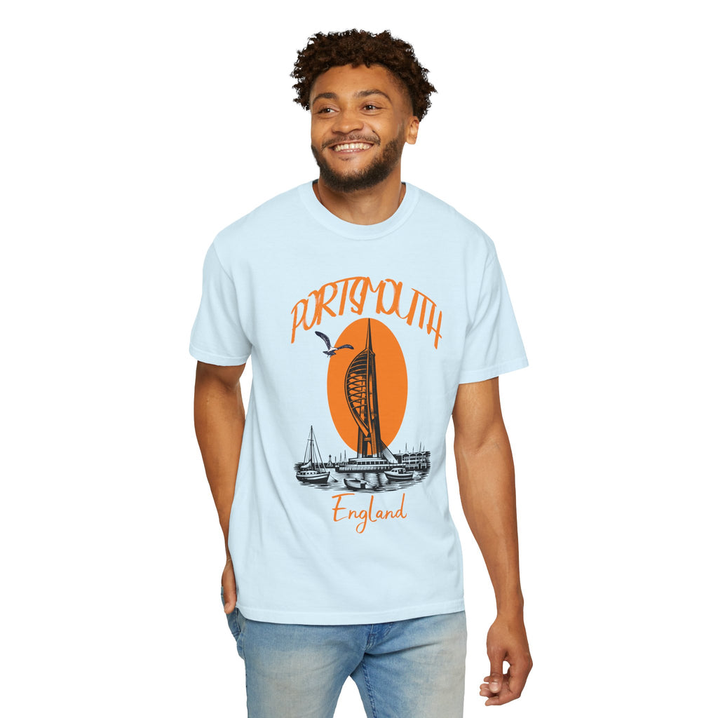 Portsmouth England Graphic T-Shirt - Vintage Seaside Landmark Orange Tee