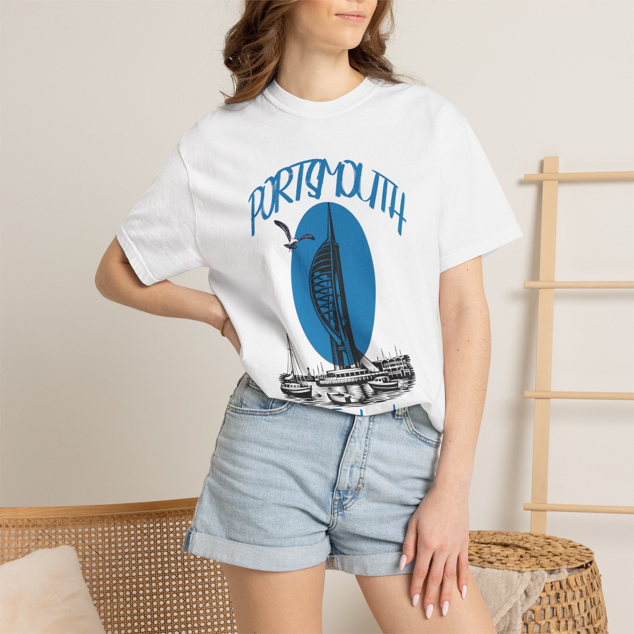 Portsmouth England Graphic T-Shirt - Vintage Seaside Landmark Tee