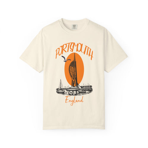 Portsmouth England Graphic T-Shirt - Vintage Seaside Landmark Orange Tee