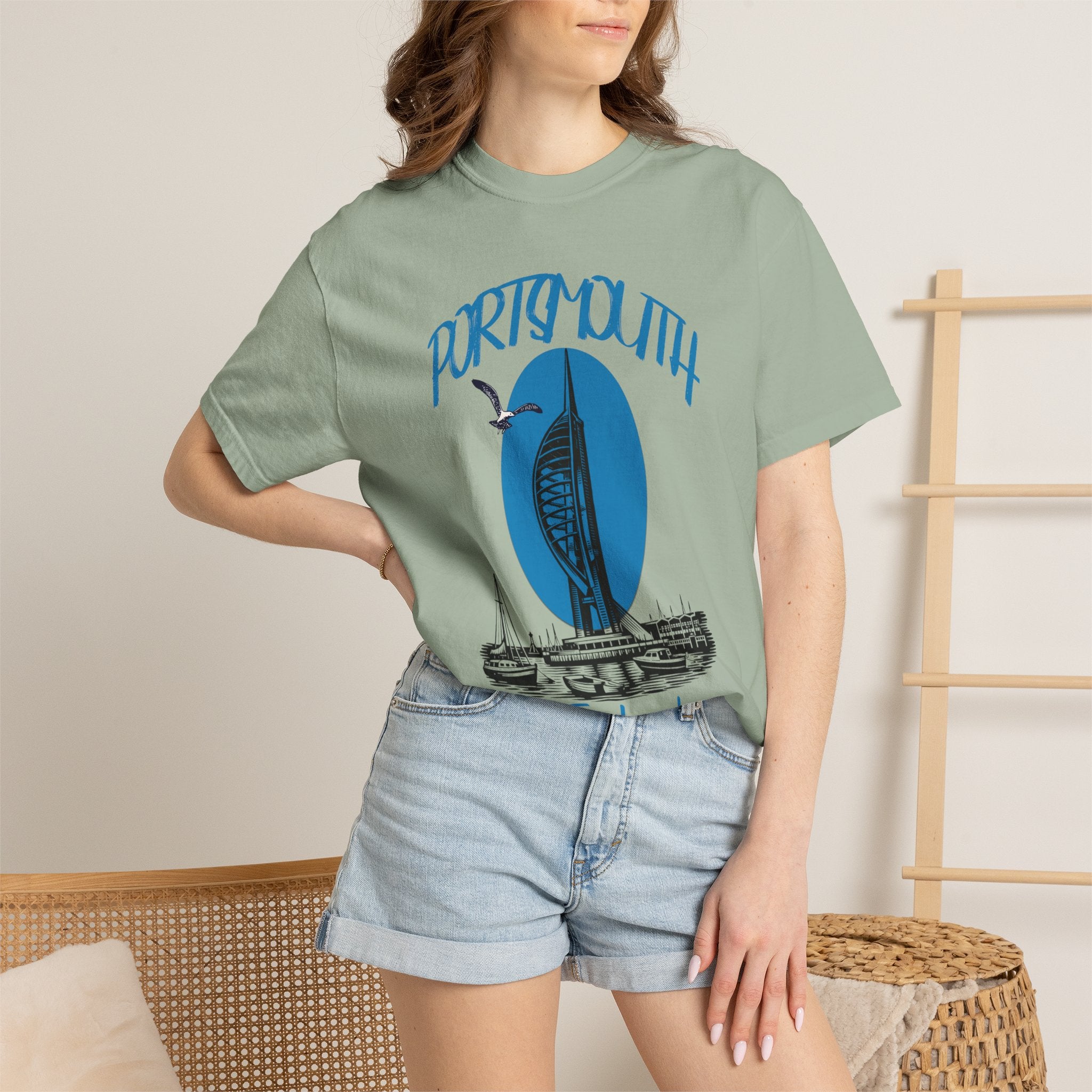Portsmouth England Graphic T-Shirt - Vintage Seaside Landmark Tee