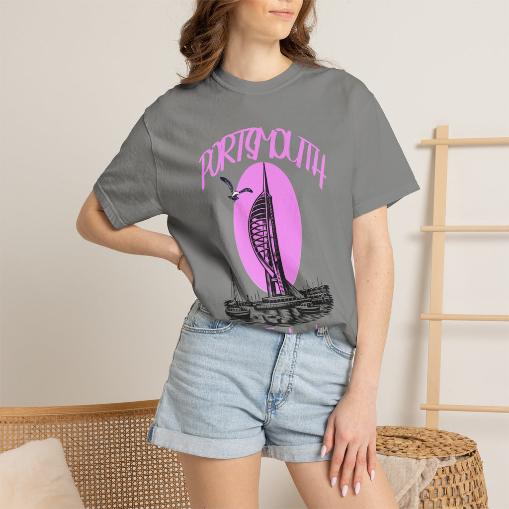 Portsmouth England Graphic T-Shirt - Vintage Seaside Landmark Pink Tee