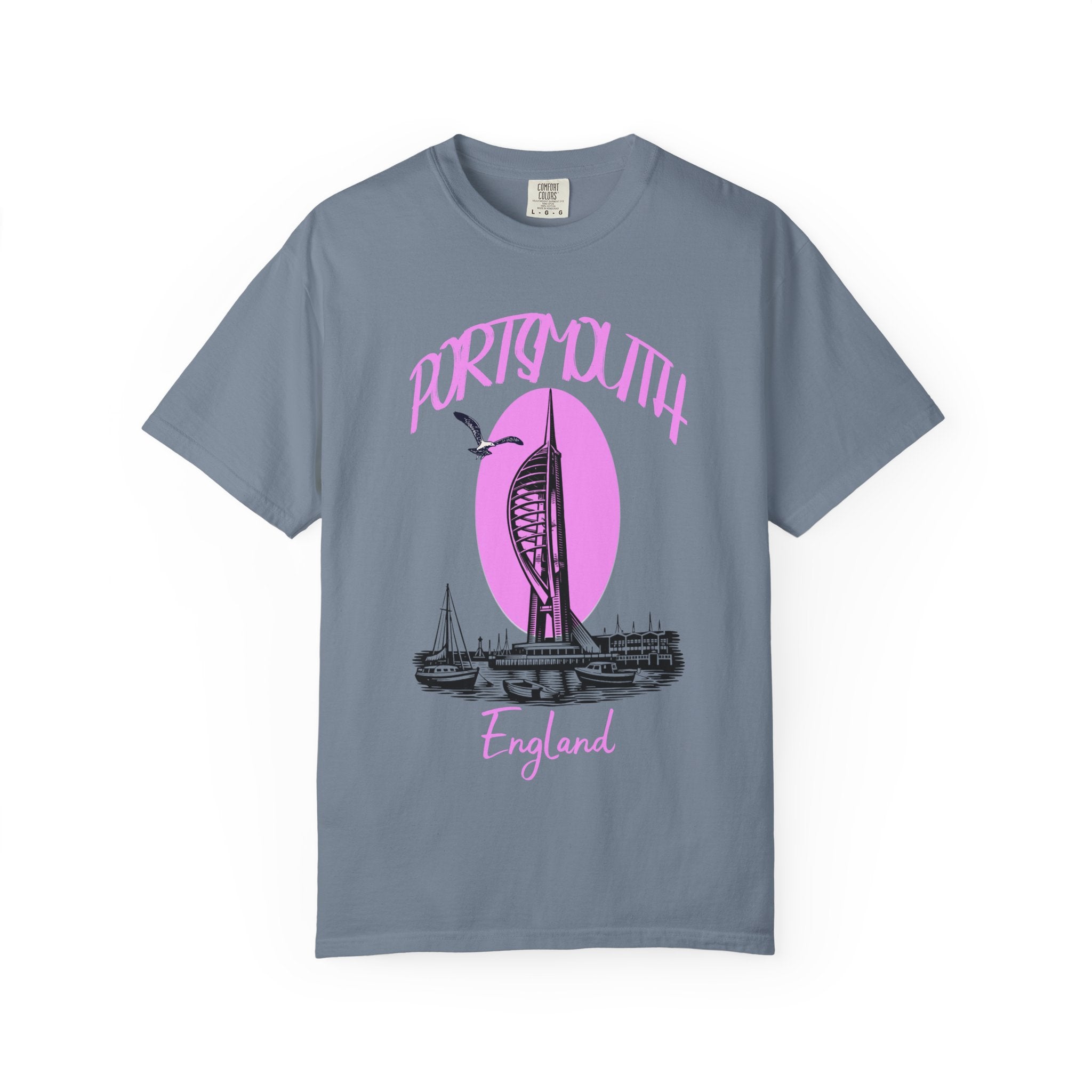 Portsmouth England Graphic T-Shirt - Vintage Seaside Landmark Pink Tee