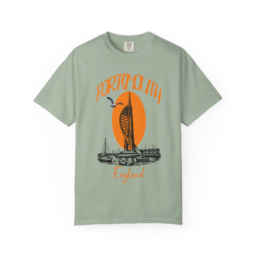 Portsmouth England Graphic T-Shirt - Vintage Seaside Landmark Orange Tee