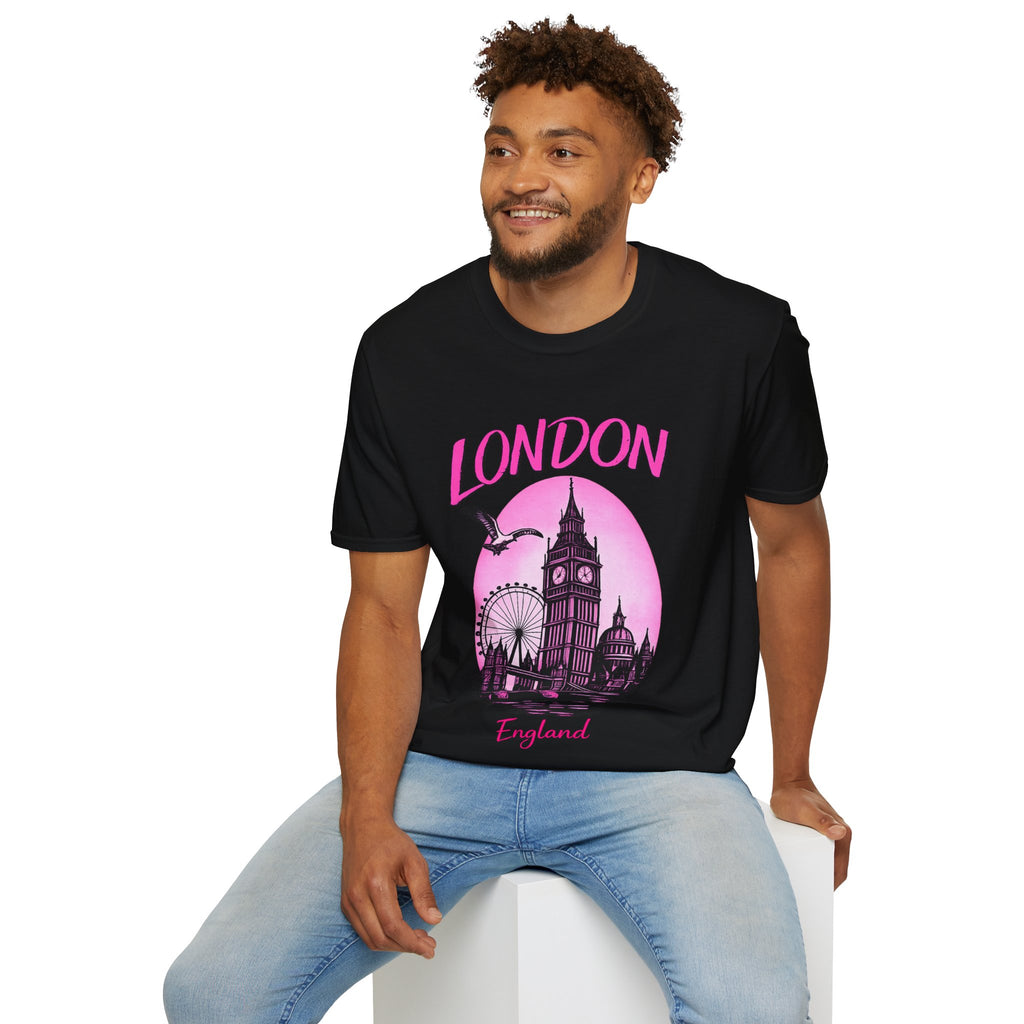 London Graphic T-Shirt - Pink Retro Skyline Tee