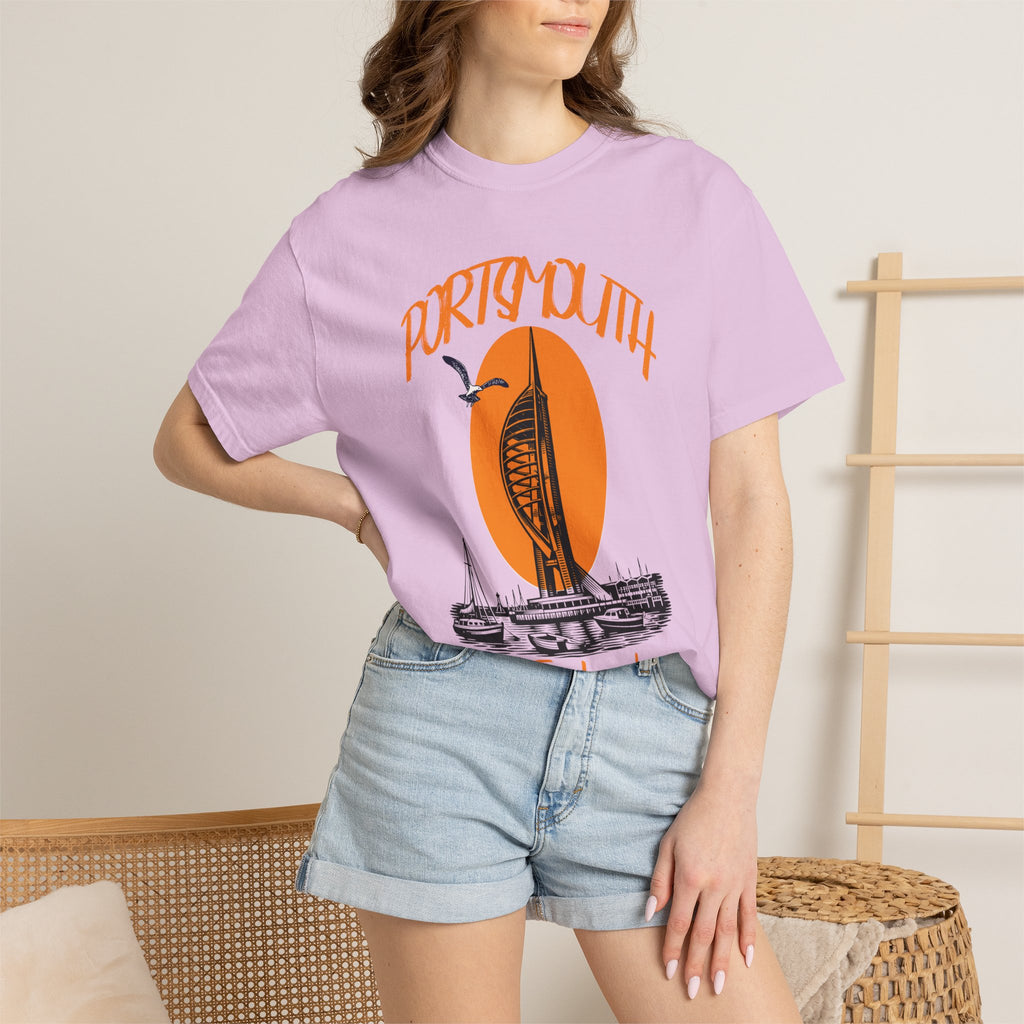 Portsmouth England Graphic T-Shirt - Vintage Seaside Landmark Orange Tee