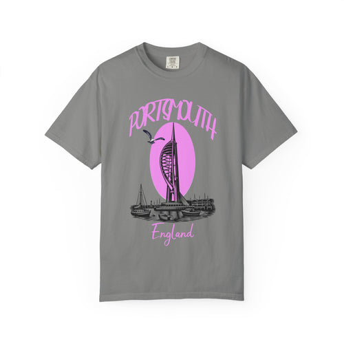 Portsmouth England Graphic T-Shirt - Vintage Seaside Landmark Pink Tee