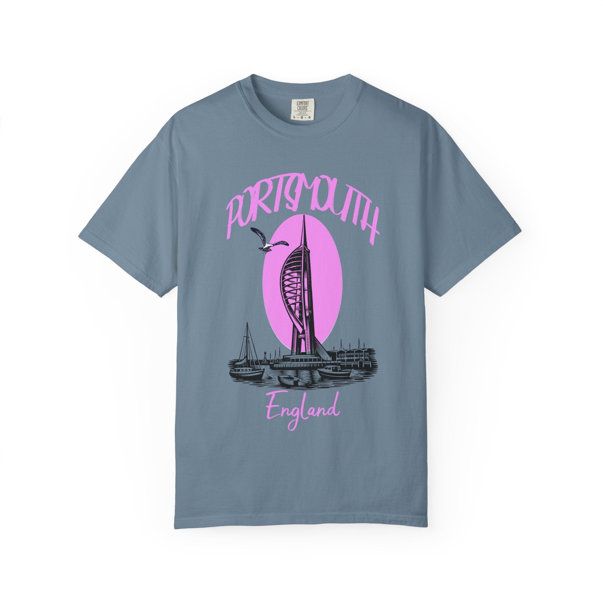 Portsmouth England Graphic T-Shirt - Vintage Seaside Landmark Pink Tee