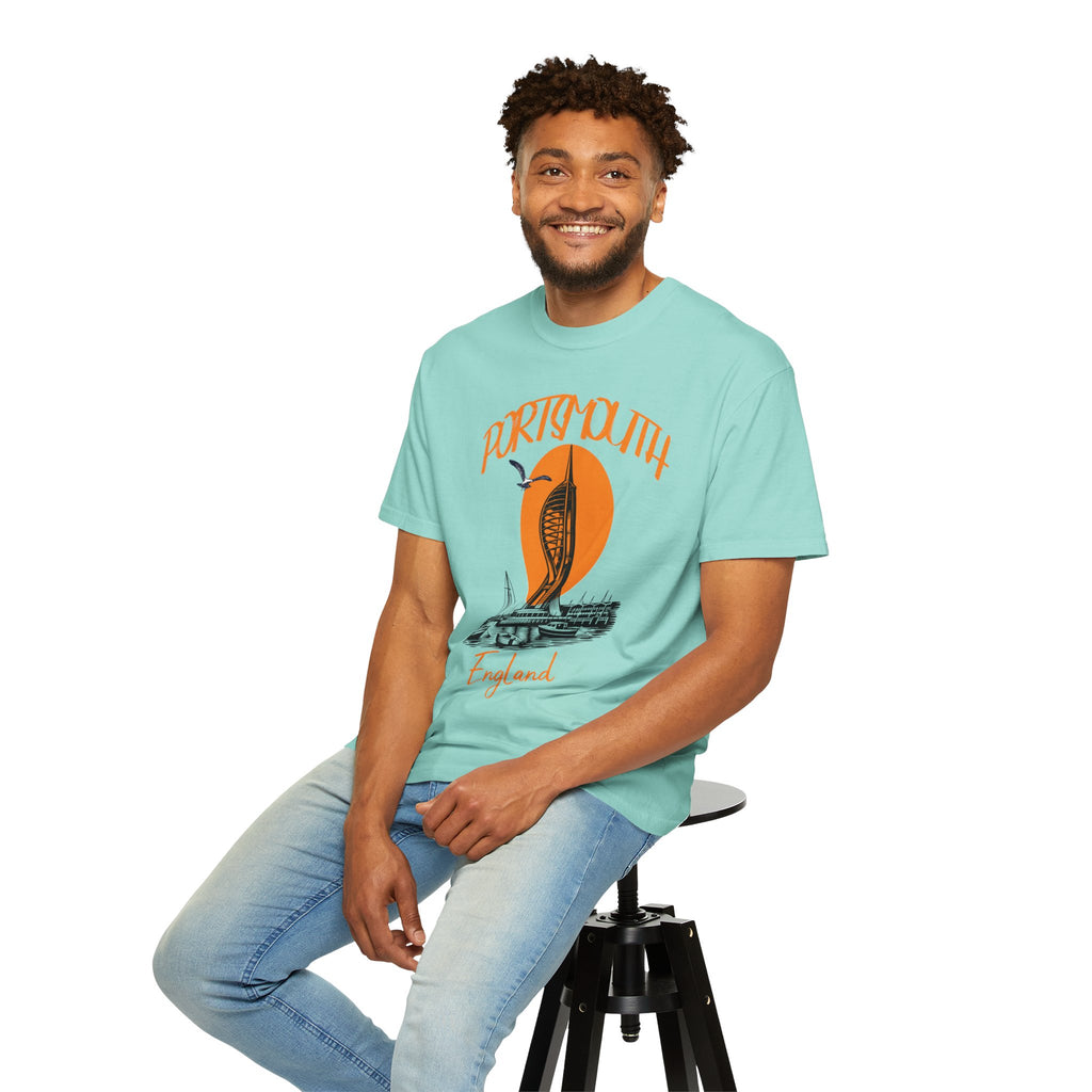 Portsmouth England Graphic T-Shirt - Vintage Seaside Landmark Orange Tee